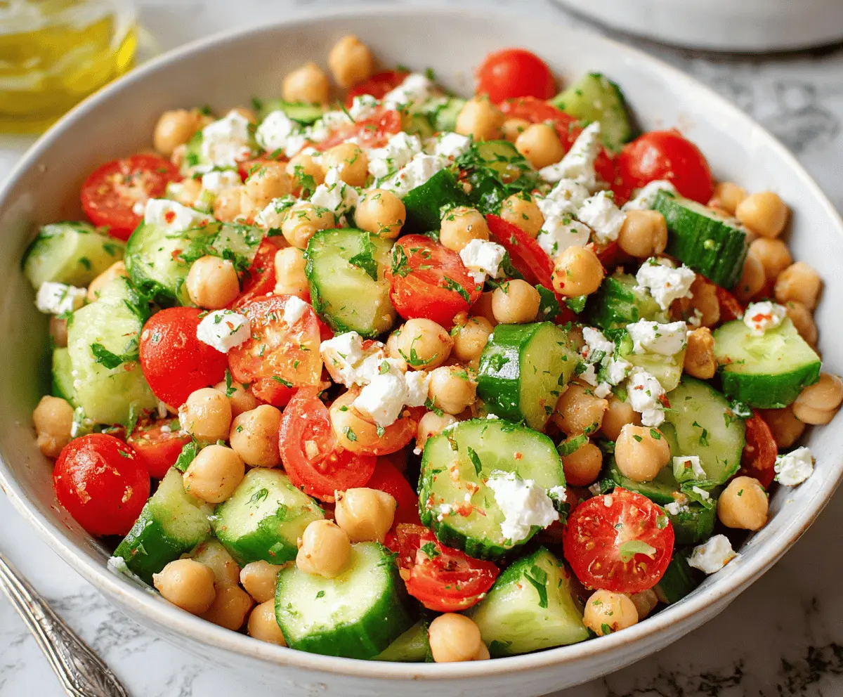 Healthy Chickpea Salad with Feta and Fresh Tomatoes