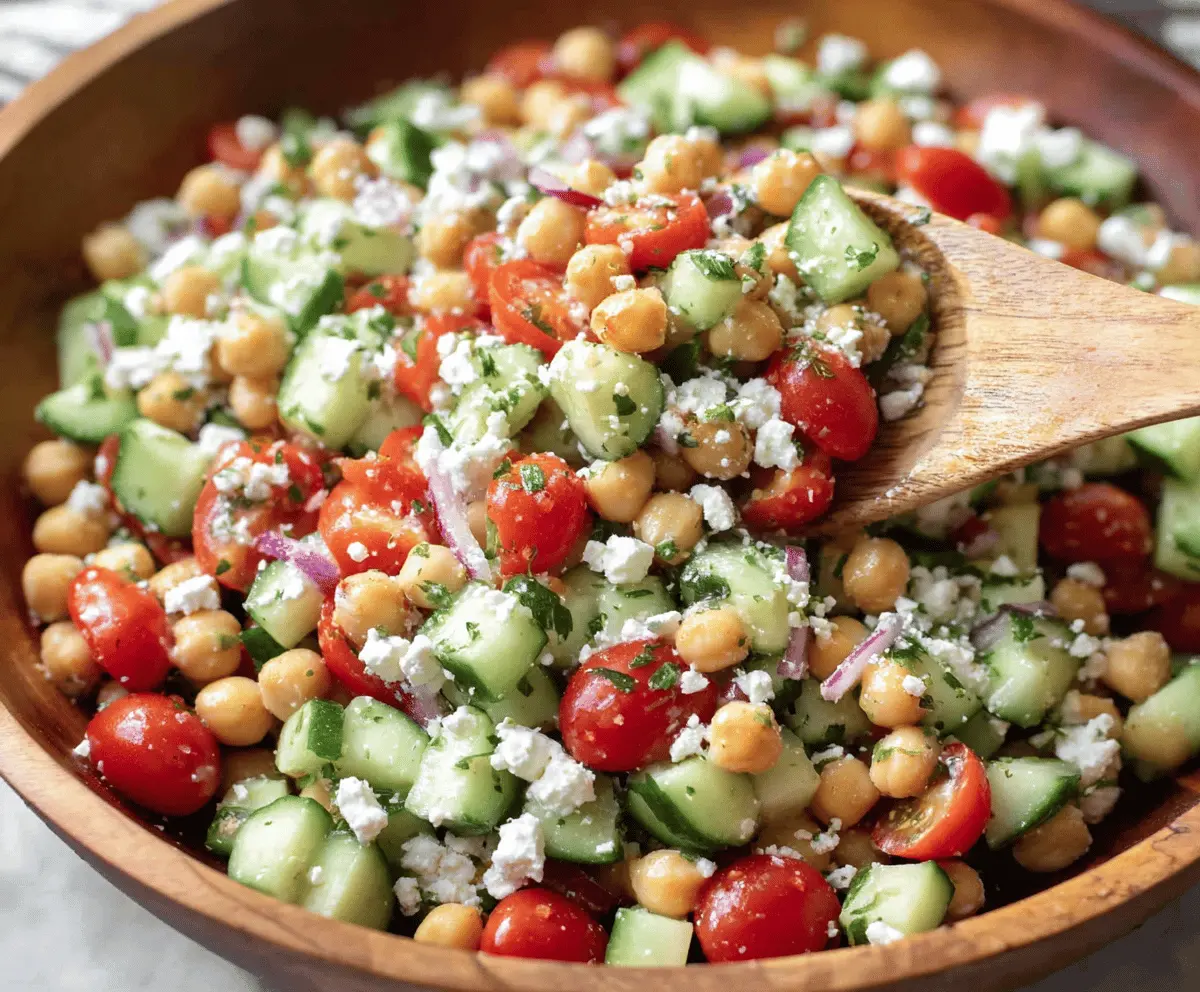 Healthy Chickpea Salad with Feta and Fresh Tomatoes