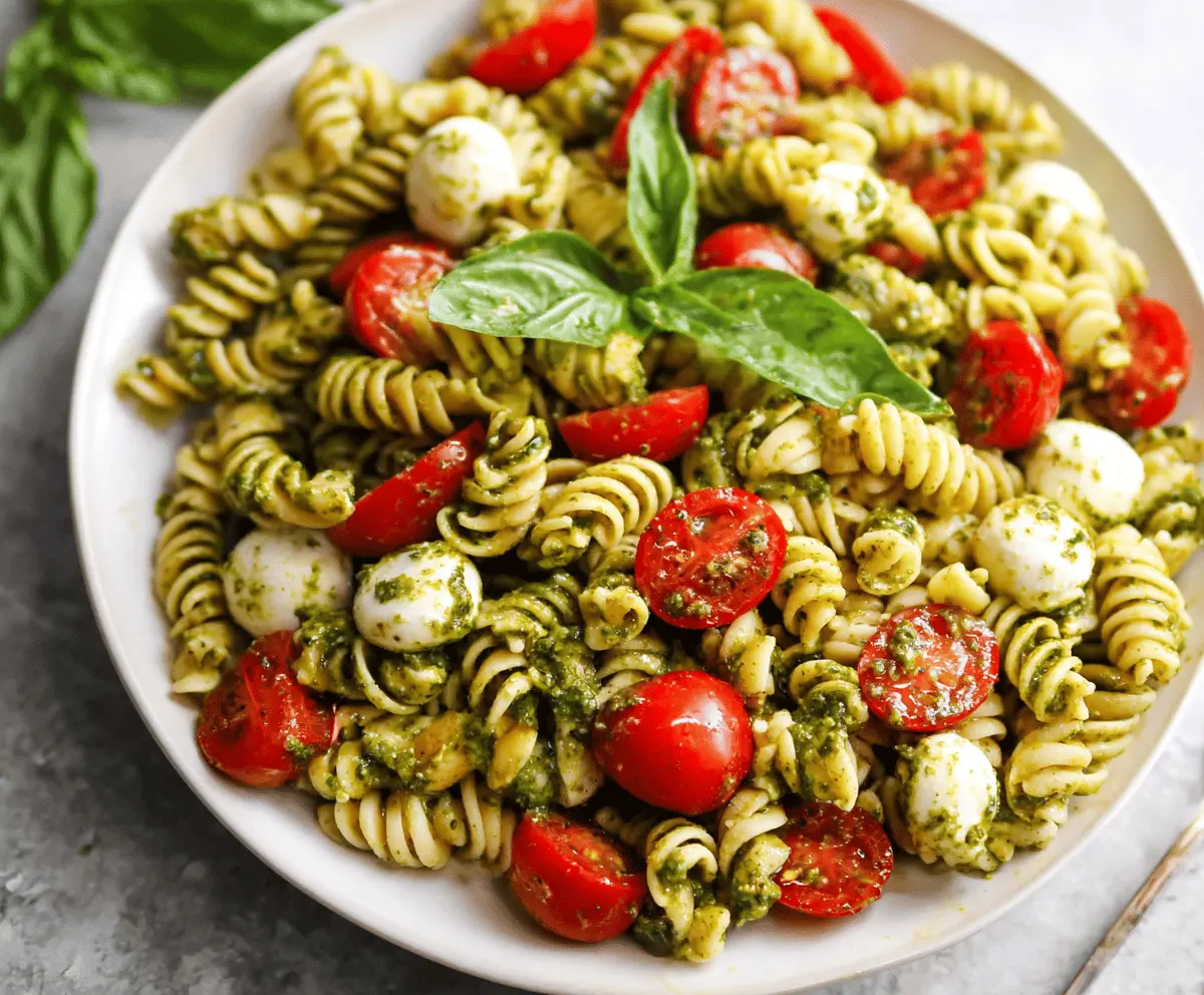 Light and Creamy Pesto Caprese Pasta Salad Recipe