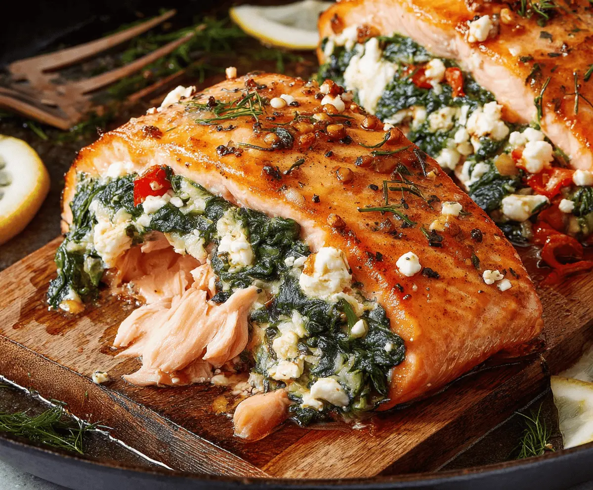Baked Stuffed Salmon With Spinach And Feta