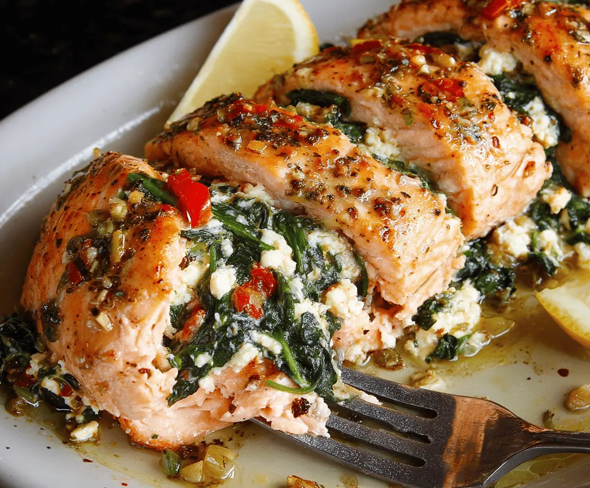 Baked Stuffed Salmon With Spinach And Feta