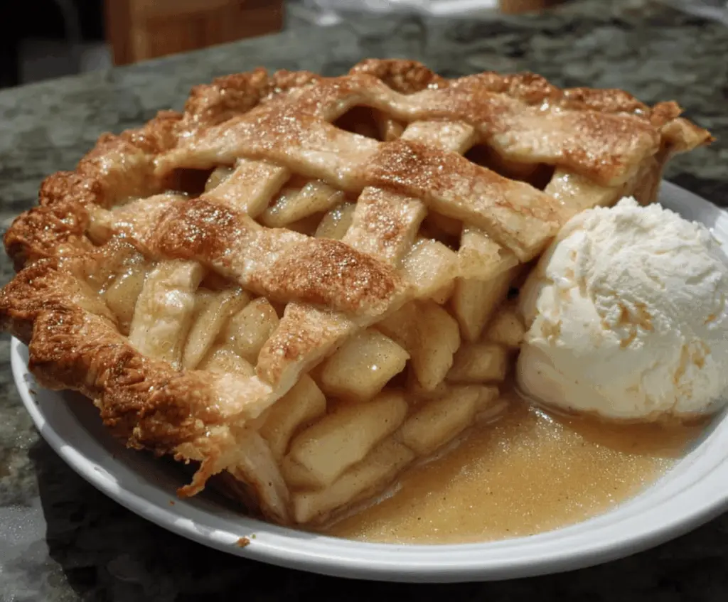 Delicious homemade apple pie baked by Grandma Ople with a golden, flaky crust and fresh apple filling, perfect for dessert.