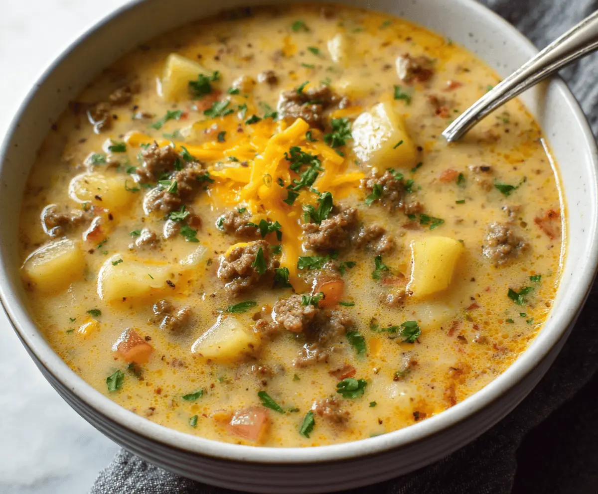 Cheesy Hamburger Potato Soup