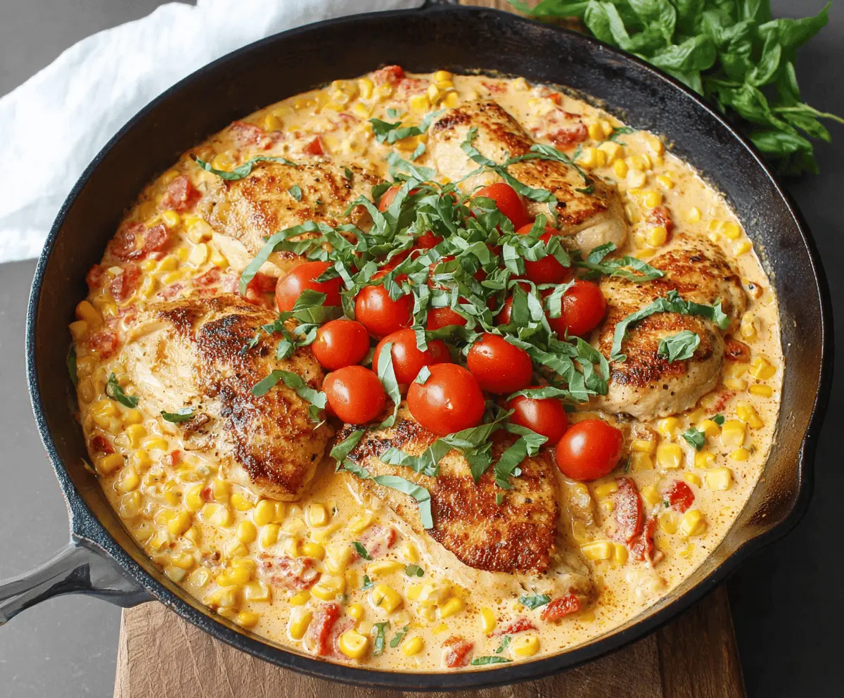  Creamy Skillet Chicken with Corn, Tomato and Basil