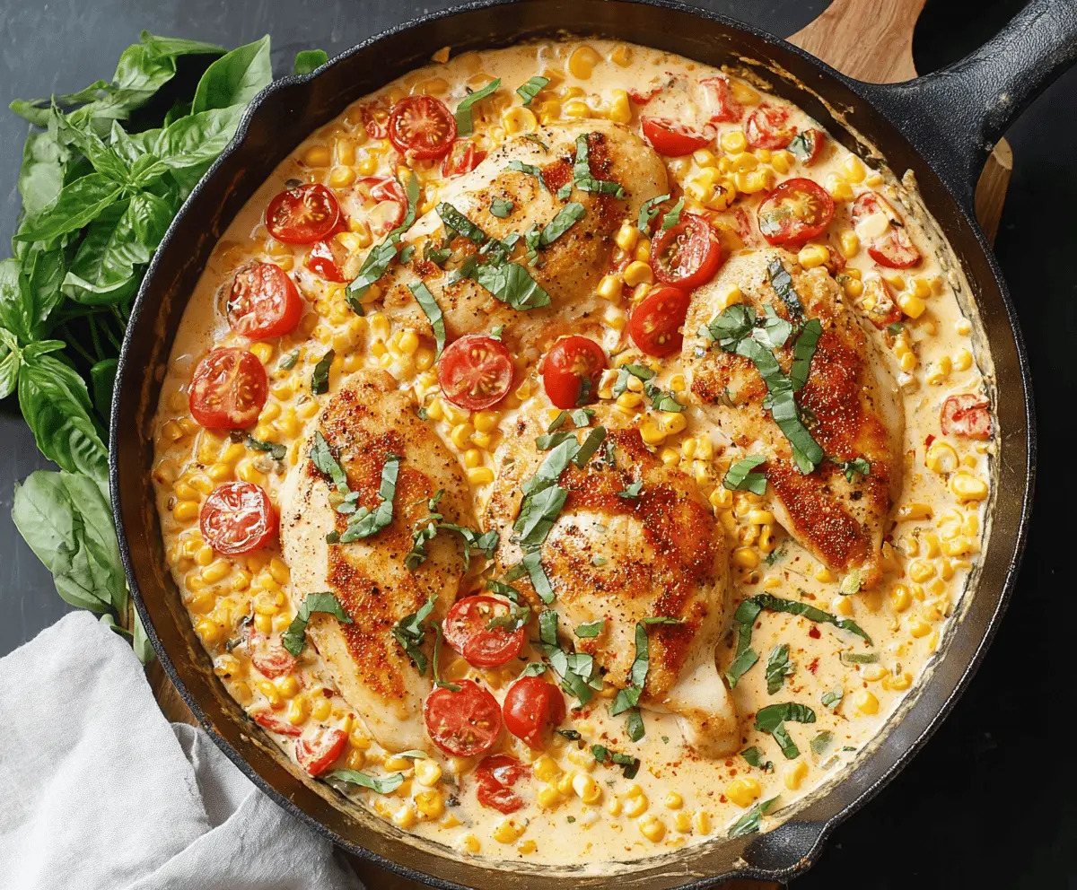 Creamy Skillet Chicken with Corn, Tomato and Basil