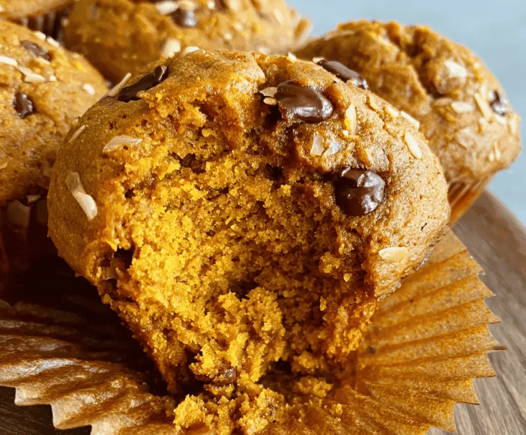 Delicious gluten-free pumpkin muffins topped with cinnamon and walnuts on a rustic wooden table