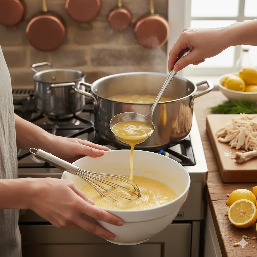 Step 4: Whisk eggs with fresh lemon juice (and zest) until frothy