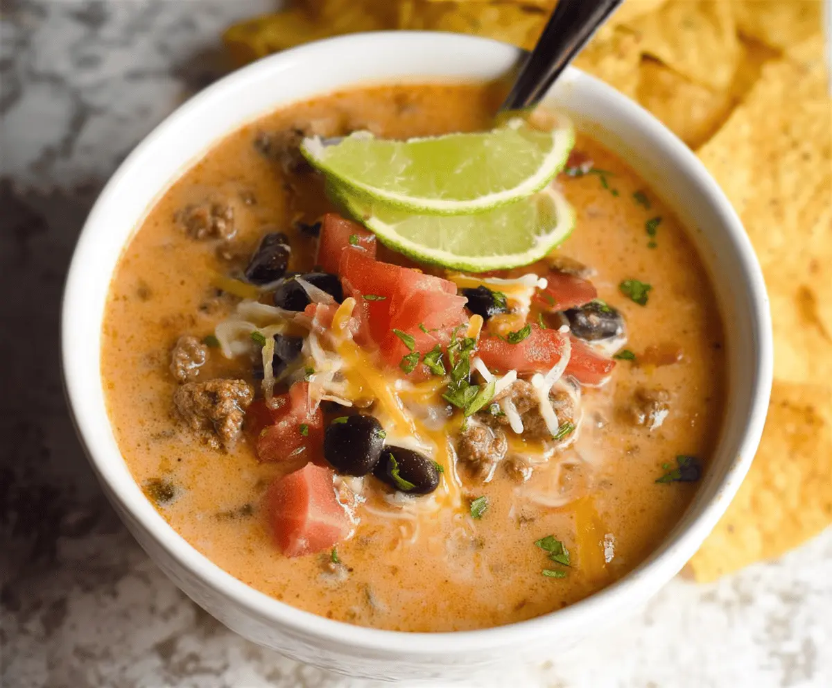 Easy Creamy Cheesy Ground Beef Taco Soup Recipe