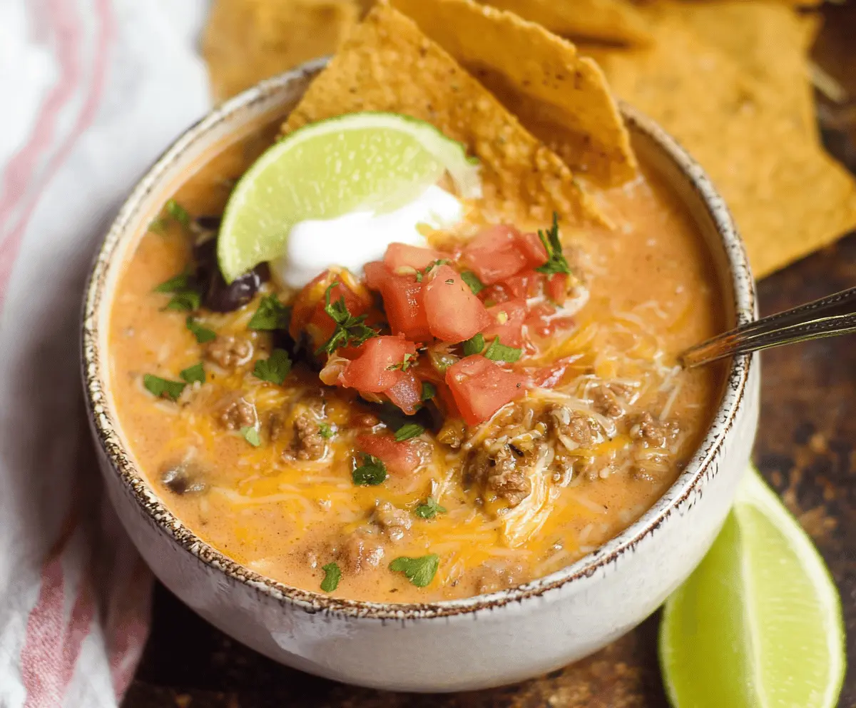 Easy Creamy Cheesy Ground Beef Taco Soup Recipe