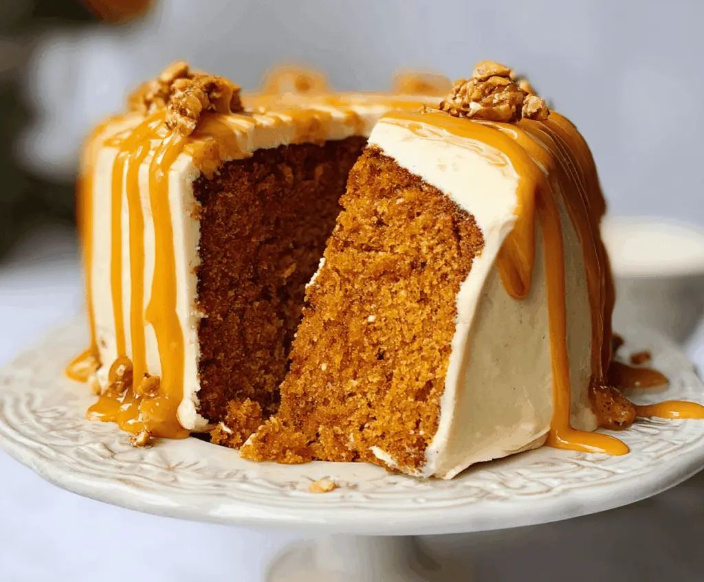 Delicious homemade pumpkin spice cake topped with whipped cream and cinnamon, perfect for fall celebrations.