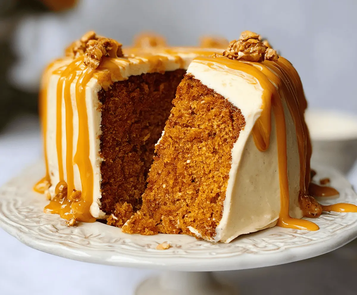 Moist pumpkin spice cake with frosting on top