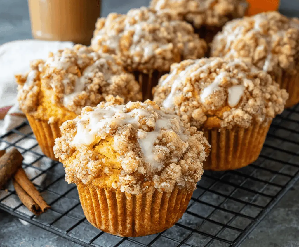 Delicious pumpkin streusel muffins topped with crunchy streusel, perfect for fall breakfast or snack.