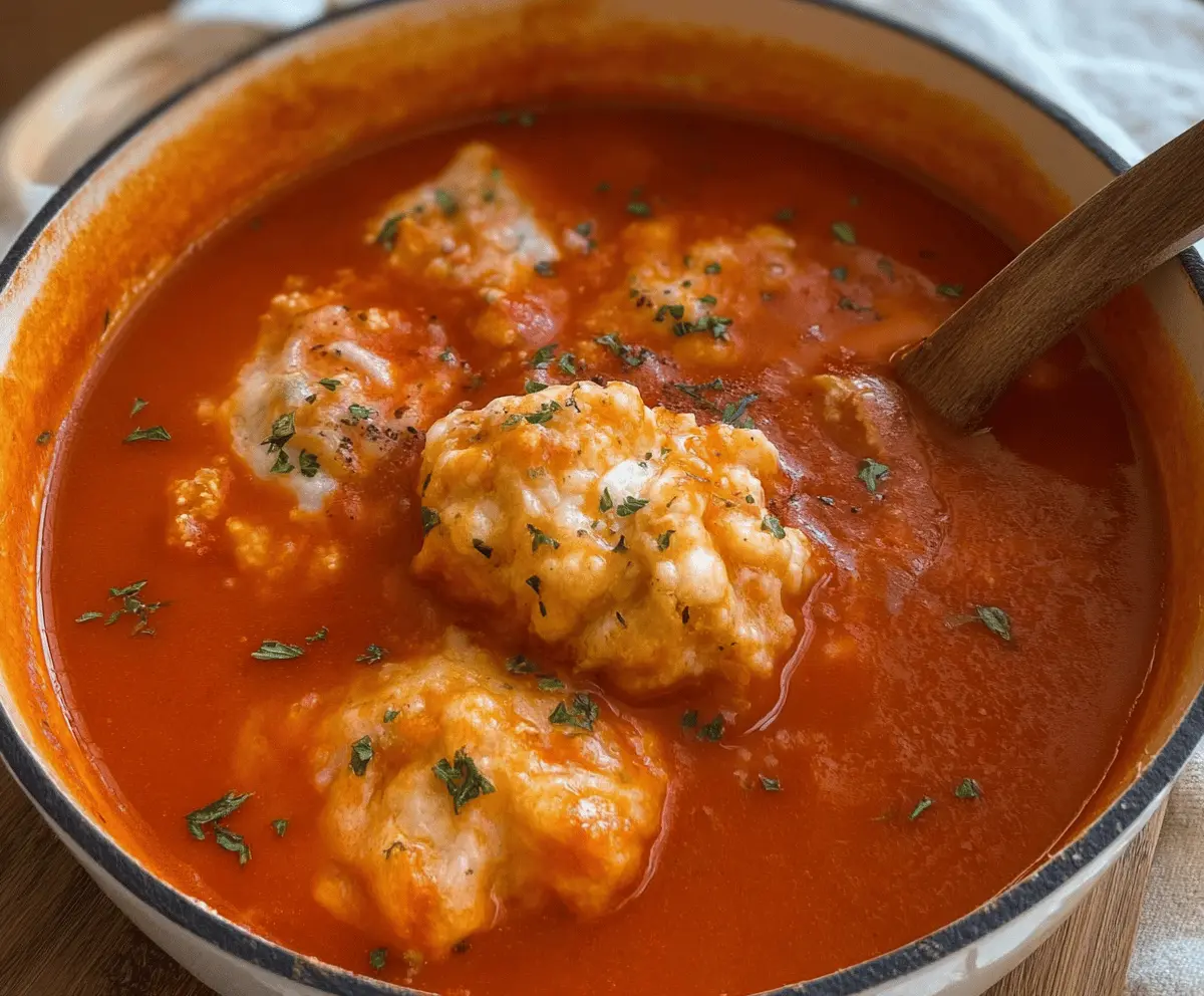 Delicious Tomato Soup with Cheddar Bay Dumplings Recipe