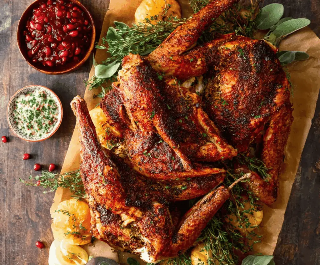 Crispy Spatchcock Turkey for Thanksgiving with golden-brown skin and tender meat, perfect for holiday feast