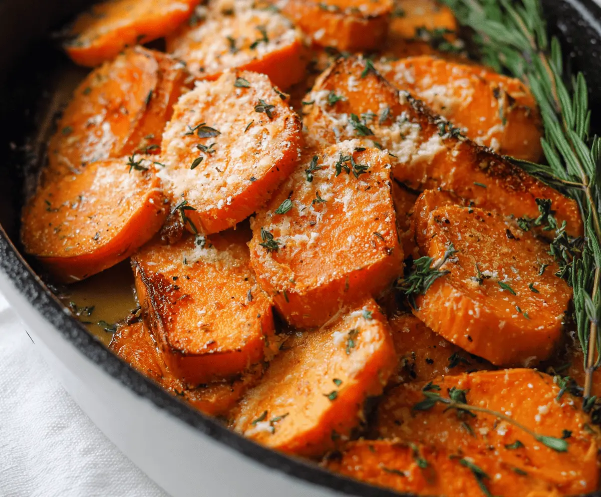 Easy Roasted Sweet Potatoes with Parmesan & Herbs