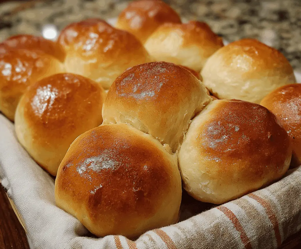 Golden, flaky buttermilk dinner rolls perfect for Thanksgiving dinner table, freshly baked and soft with a buttery crust