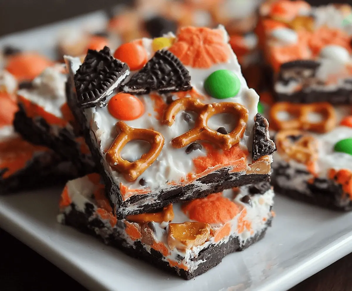 No-Bake Halloween Candy Bark with Oreos & Pretzels Recipe