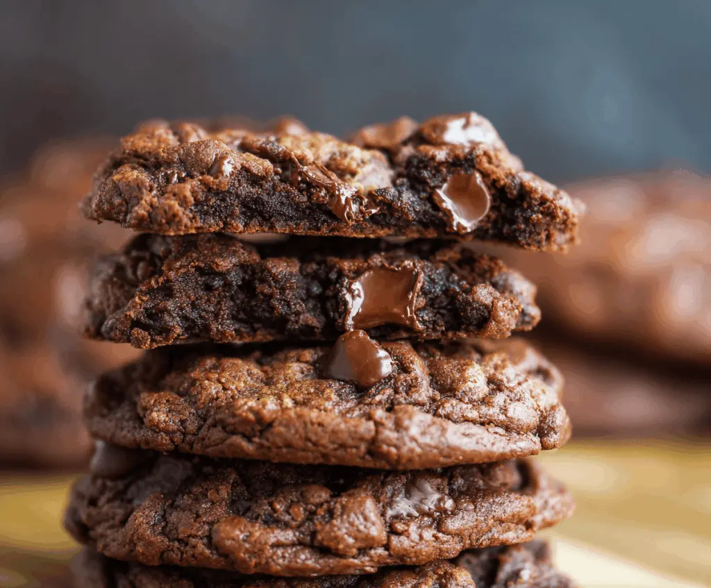 Bakery-style double chocolate chip cookie fresh out of the oven with gooey chocolate chunks.