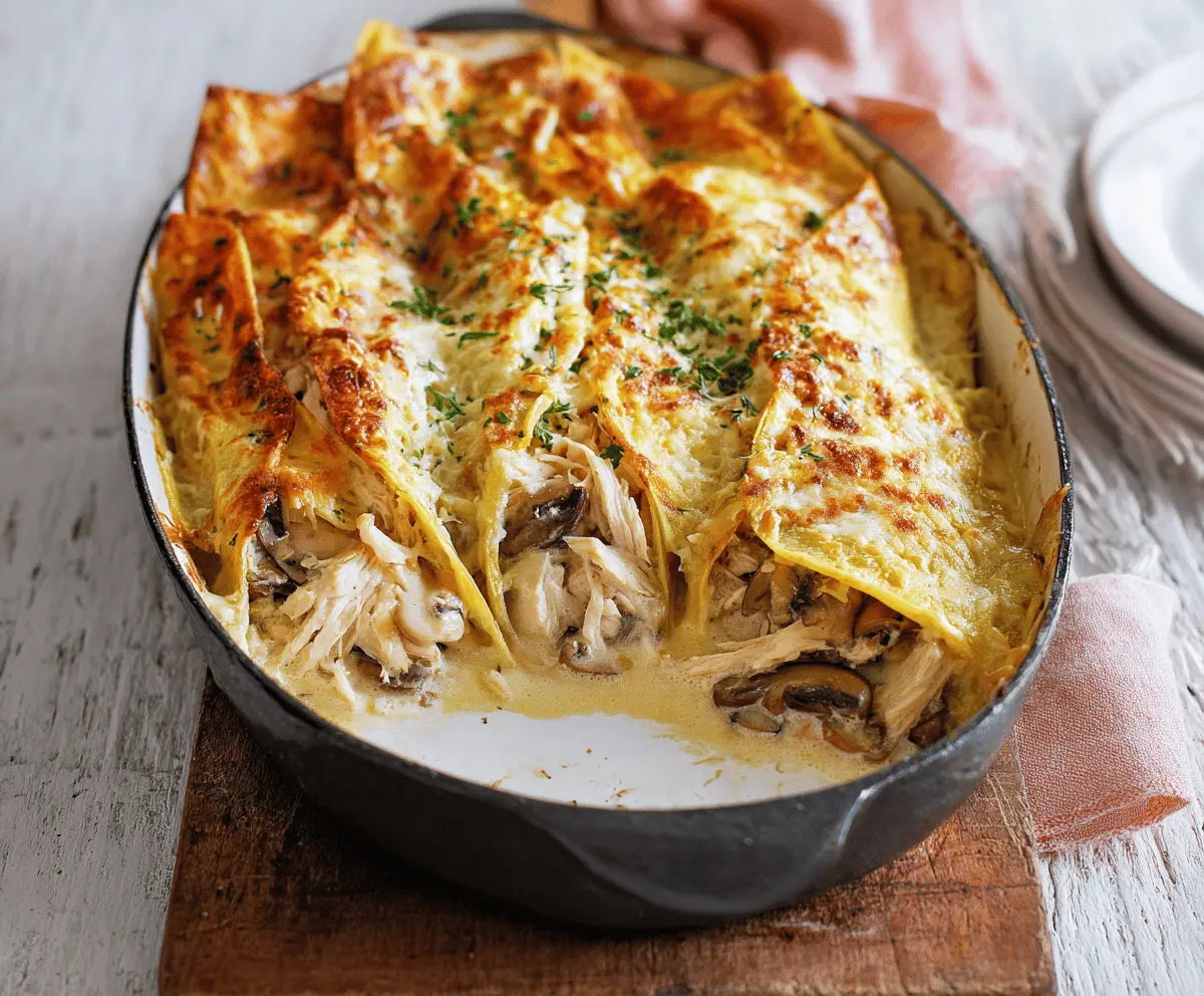 Easy Chicken & Mushroom Crepe Bake