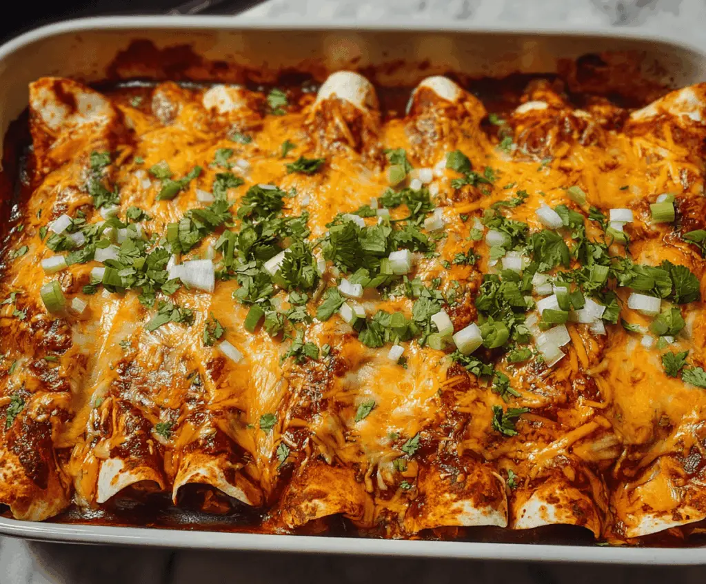 Delicious Easy Turkey Enchiladas with melted cheese and flavorful sauce served on a plate.