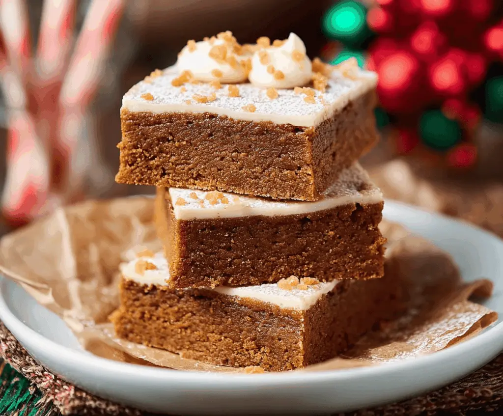Delicious homemade gingerbread bars with a golden brown crust and spicy ginger flavor.