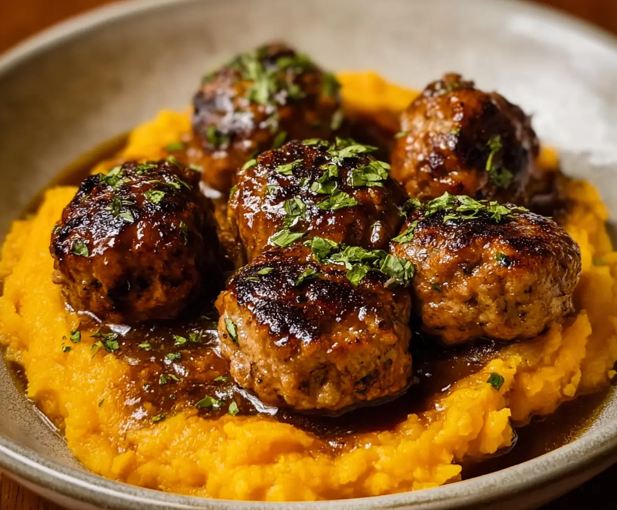 Easy Pork Meatballs with Sweet Potato Mash