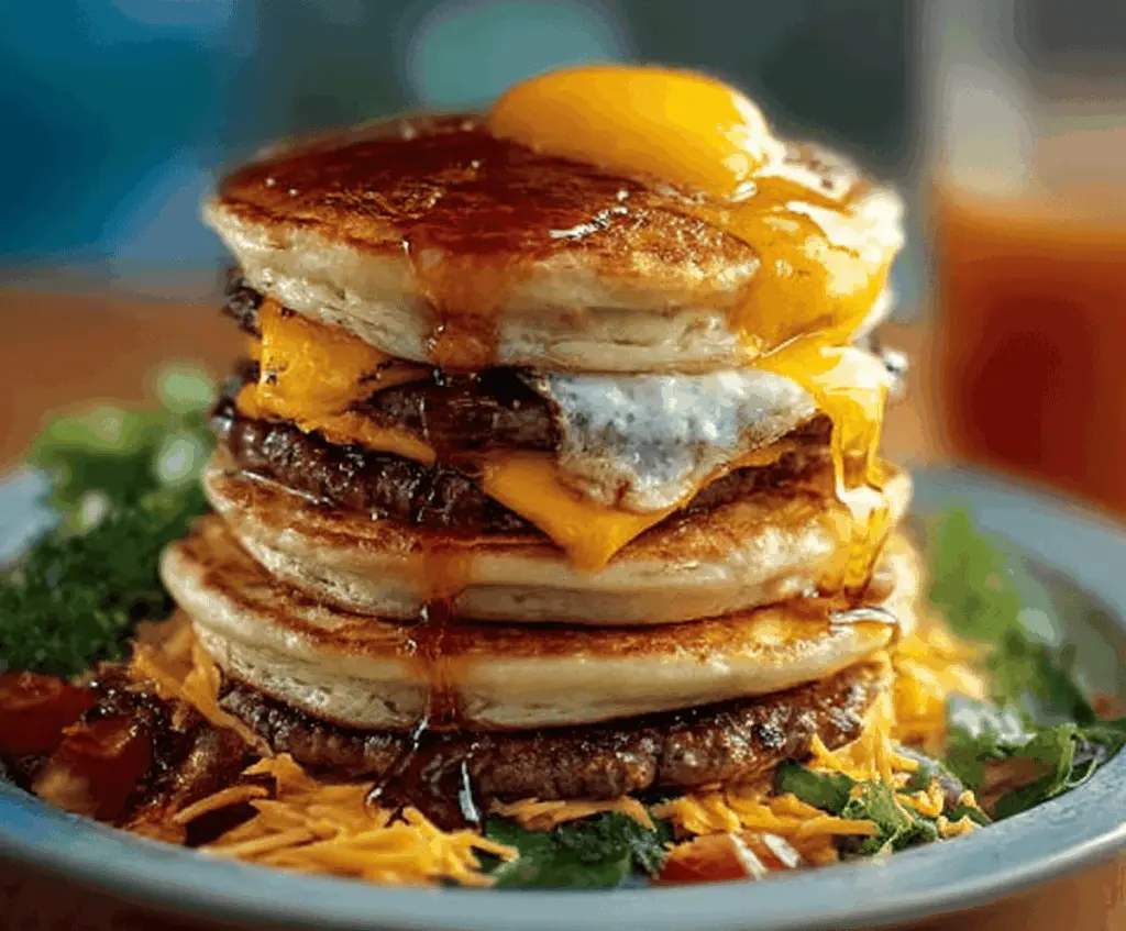 Delicious Smash Burger Pancakes with a unique twist, perfect for breakfast or brunch lovers.