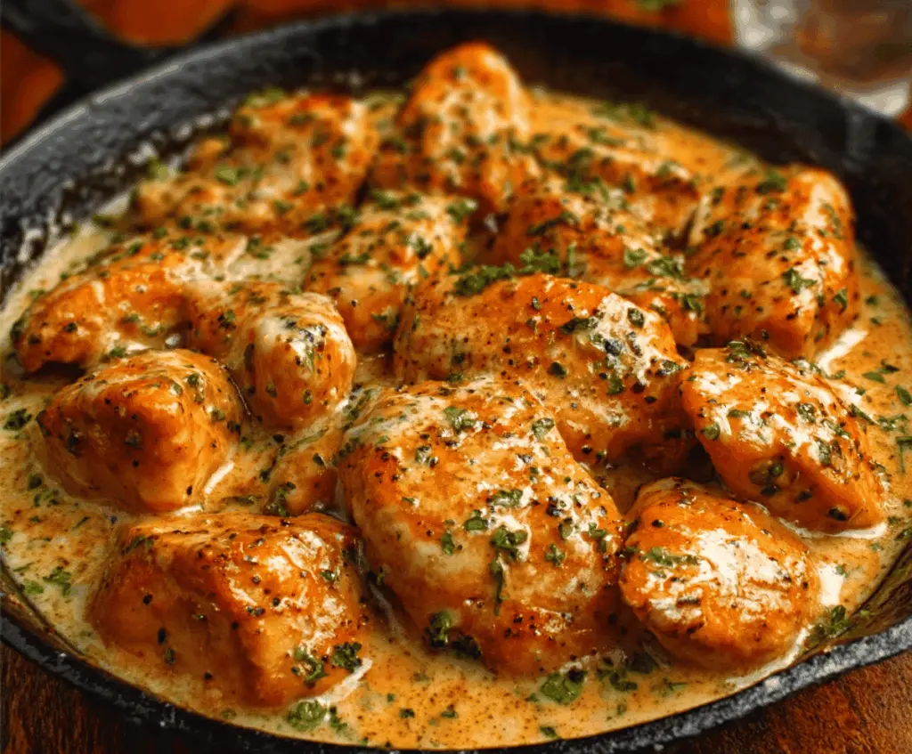 Delicious Texas Roadhouse Butter Chicken Skillet served on a rustic plate with herbs and spices.