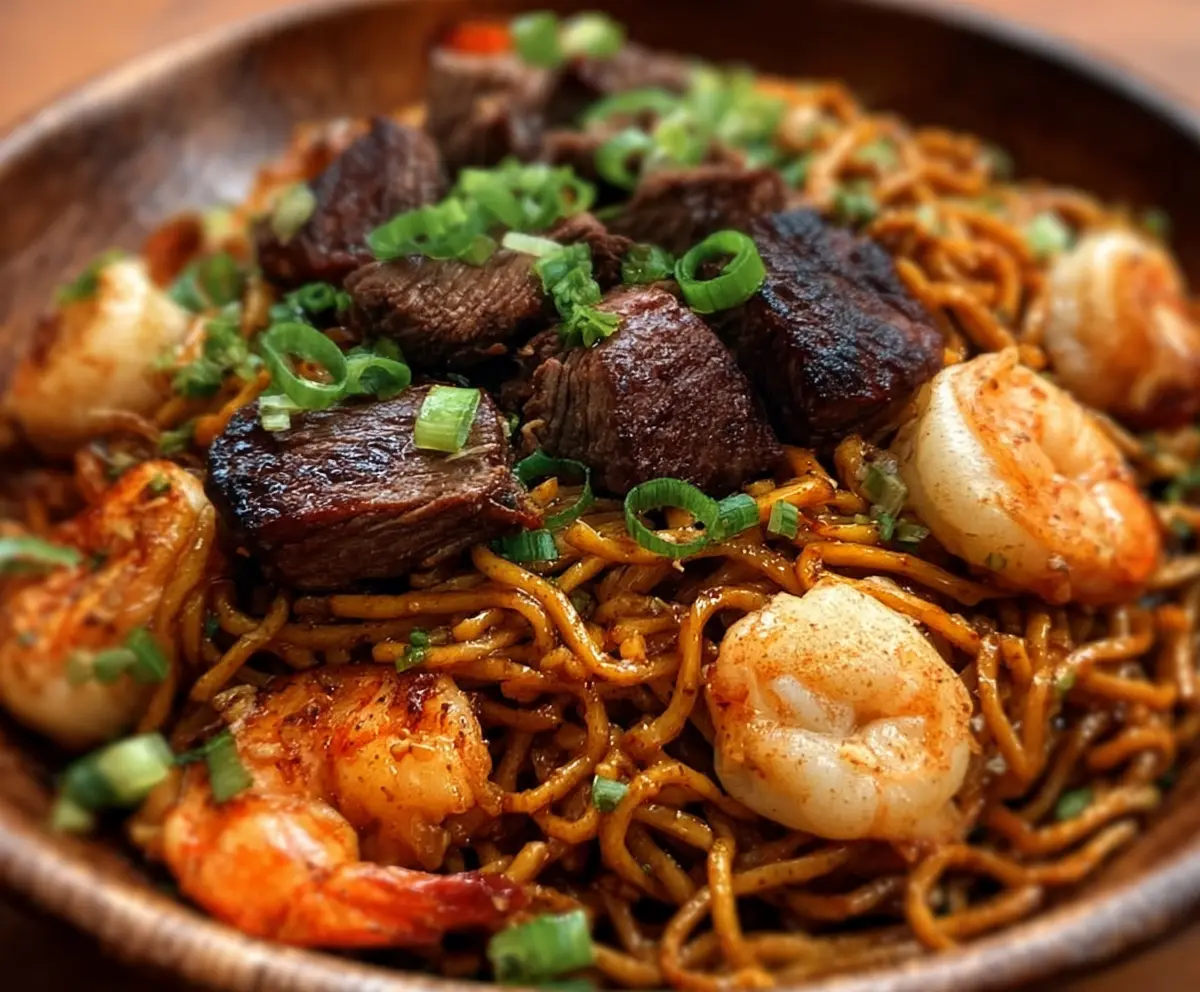Easy Surf and Turf Garlic Noodles
