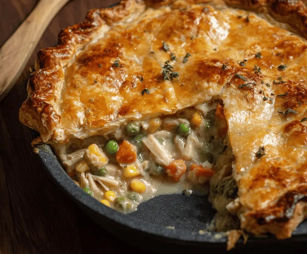 Delicious homemade turkey pot pie with flaky golden crust and savory filling.