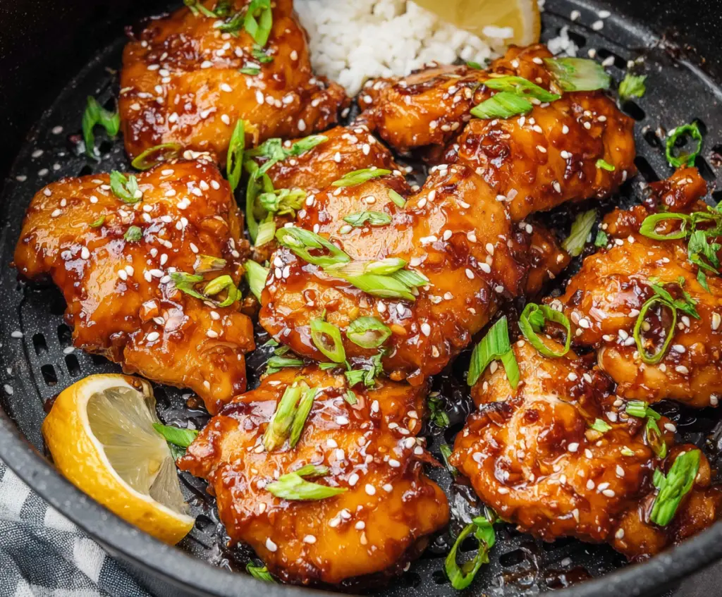 Delicious crispy Air Fryer Teriyaki Chicken served with a glossy glaze and fresh vegetables.