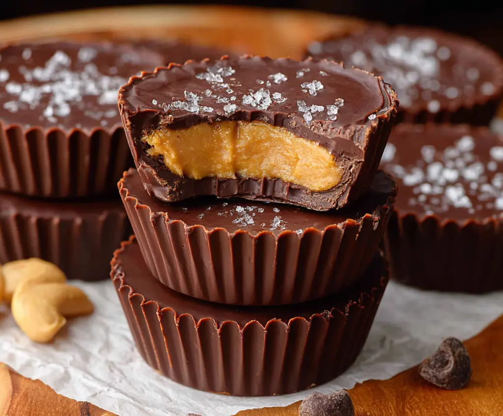 Delicious homemade peanut butter cups with creamy peanut butter filling and chocolate coating