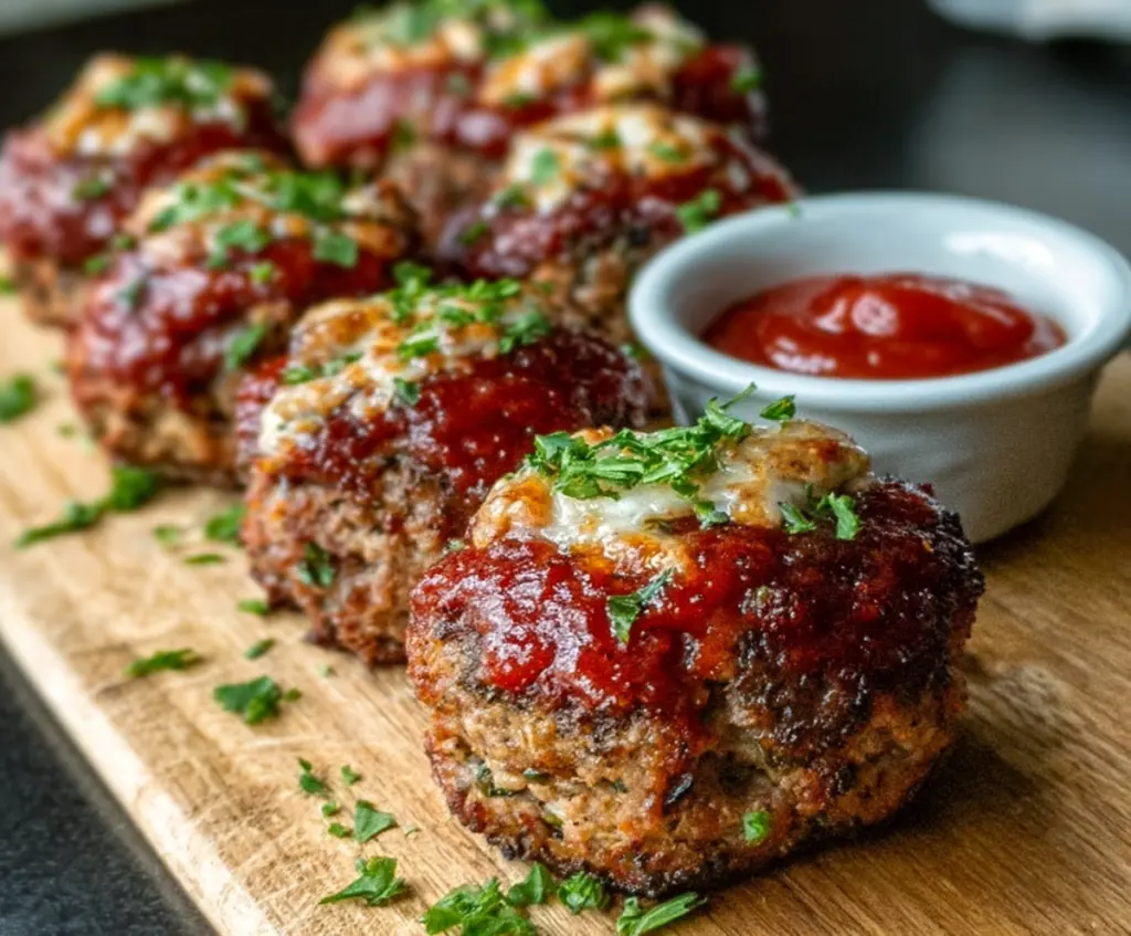 Delicious mini meatloaves served on a plate, perfect for a hearty family dinner.