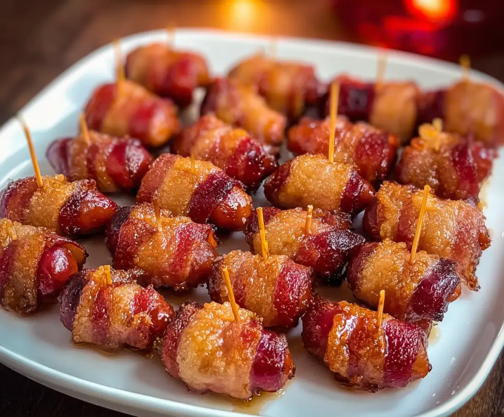 Delicious bacon-wrapped Little Smokies sausages served as a savory appetizer.
