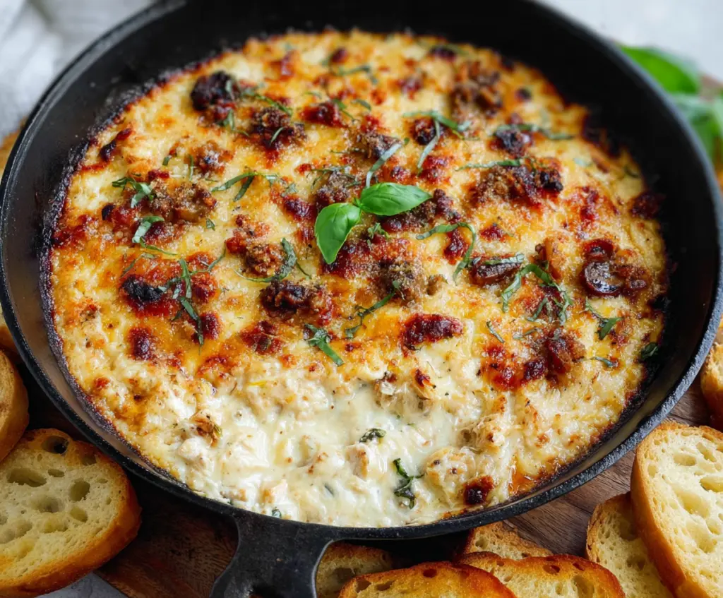 Creamy Marry Me Chicken Dip with cheese and herbs served in a bowl for sharing.