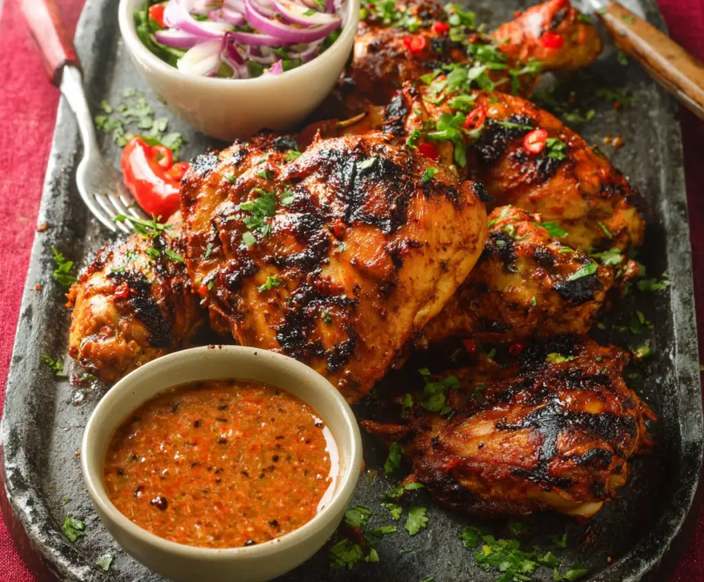 Juicy Peri Peri Chicken with spicy seasoning served on a platter
