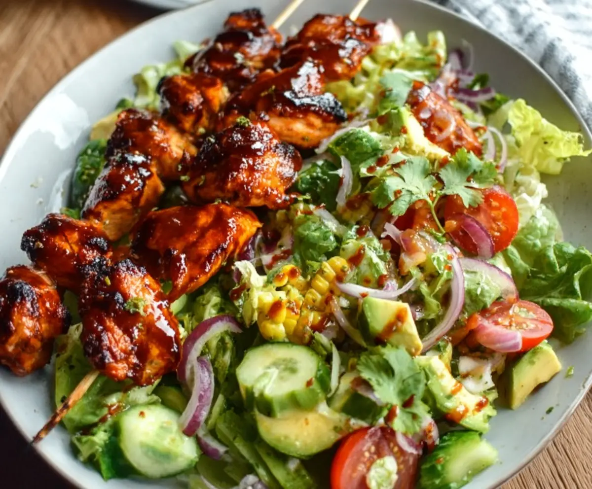 Easy BBQ Chicken Skewer Salad