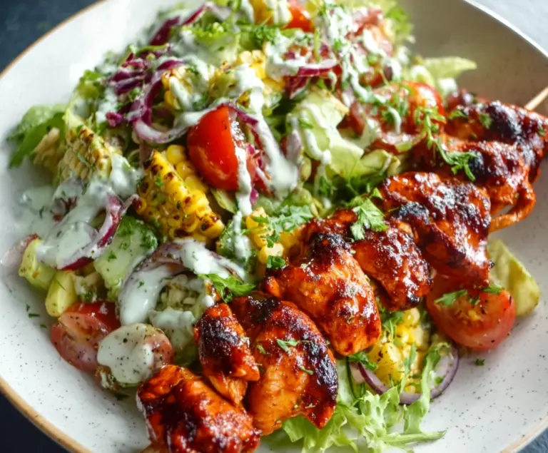 BBQ chicken skewer salad