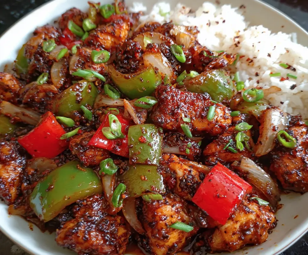 Delicious black pepper chicken stir-fry with fragrant spices and tender chicken pieces
