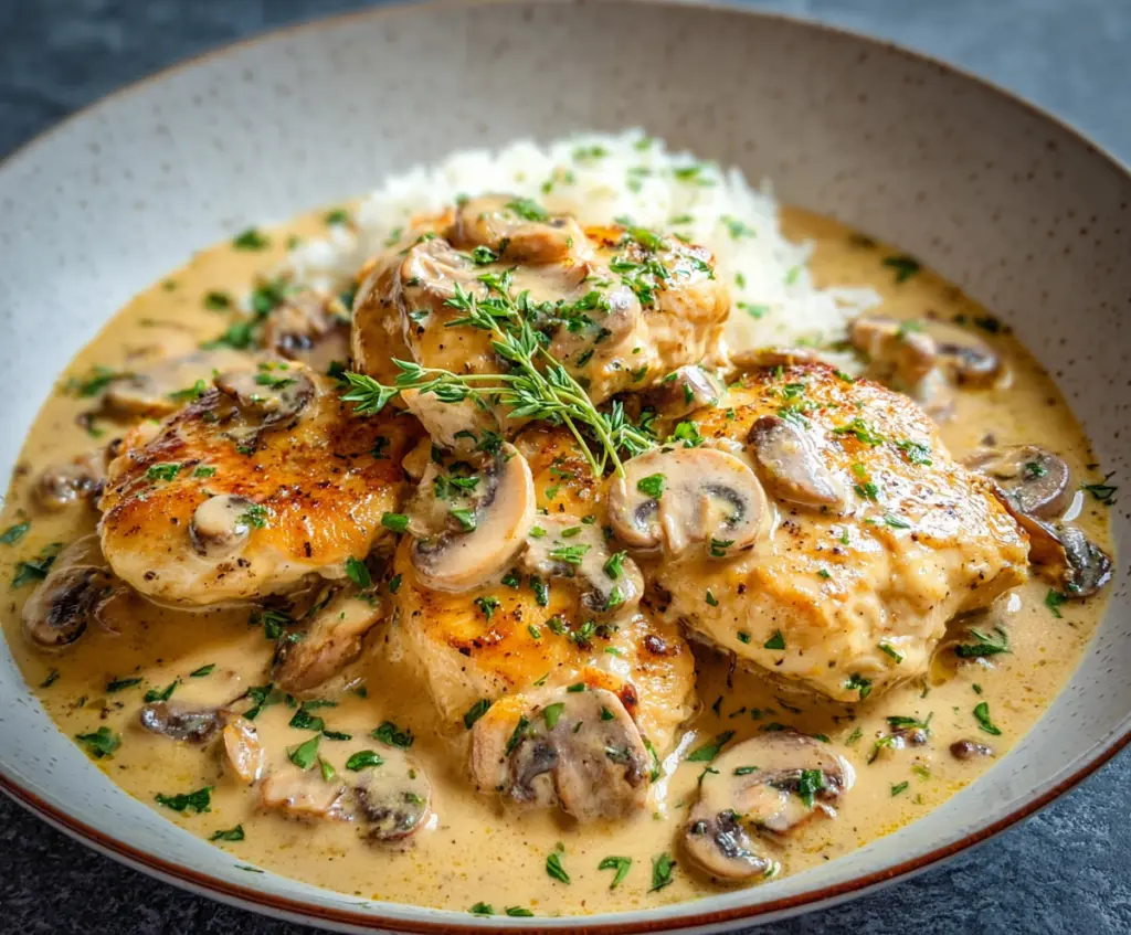 Delicious Chicken Diane dish with tender chicken breasts in flavorful sauce with herbs and vegetables.