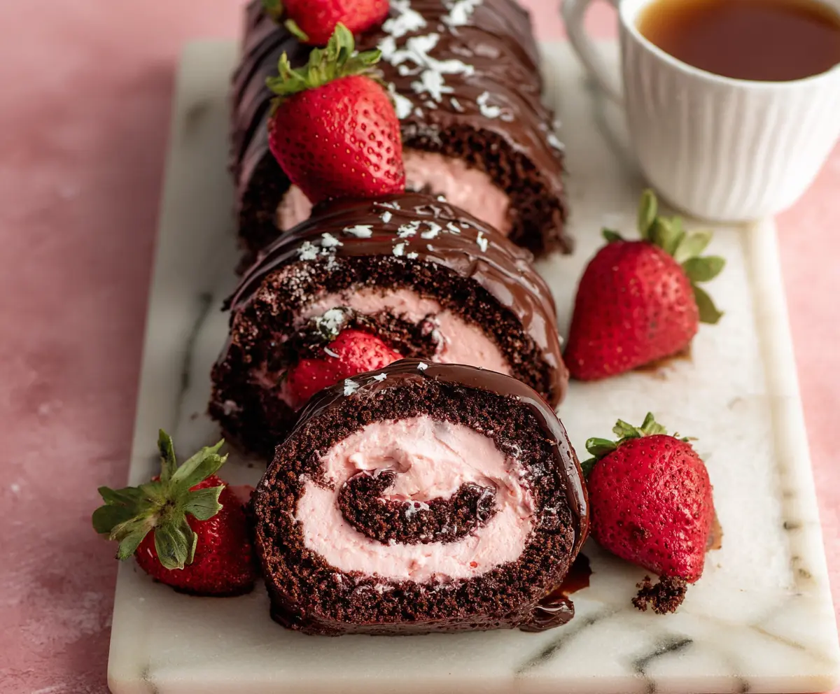 Chocolate Rolls with Strawberry Cream Cheese Frosting