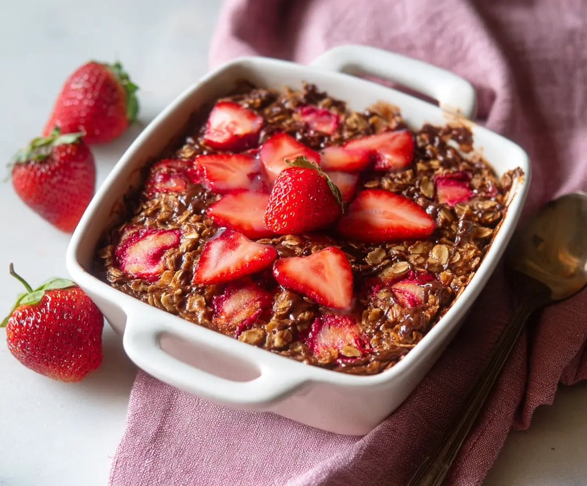 Easy Chocolate Strawberry Baked Oatmeal