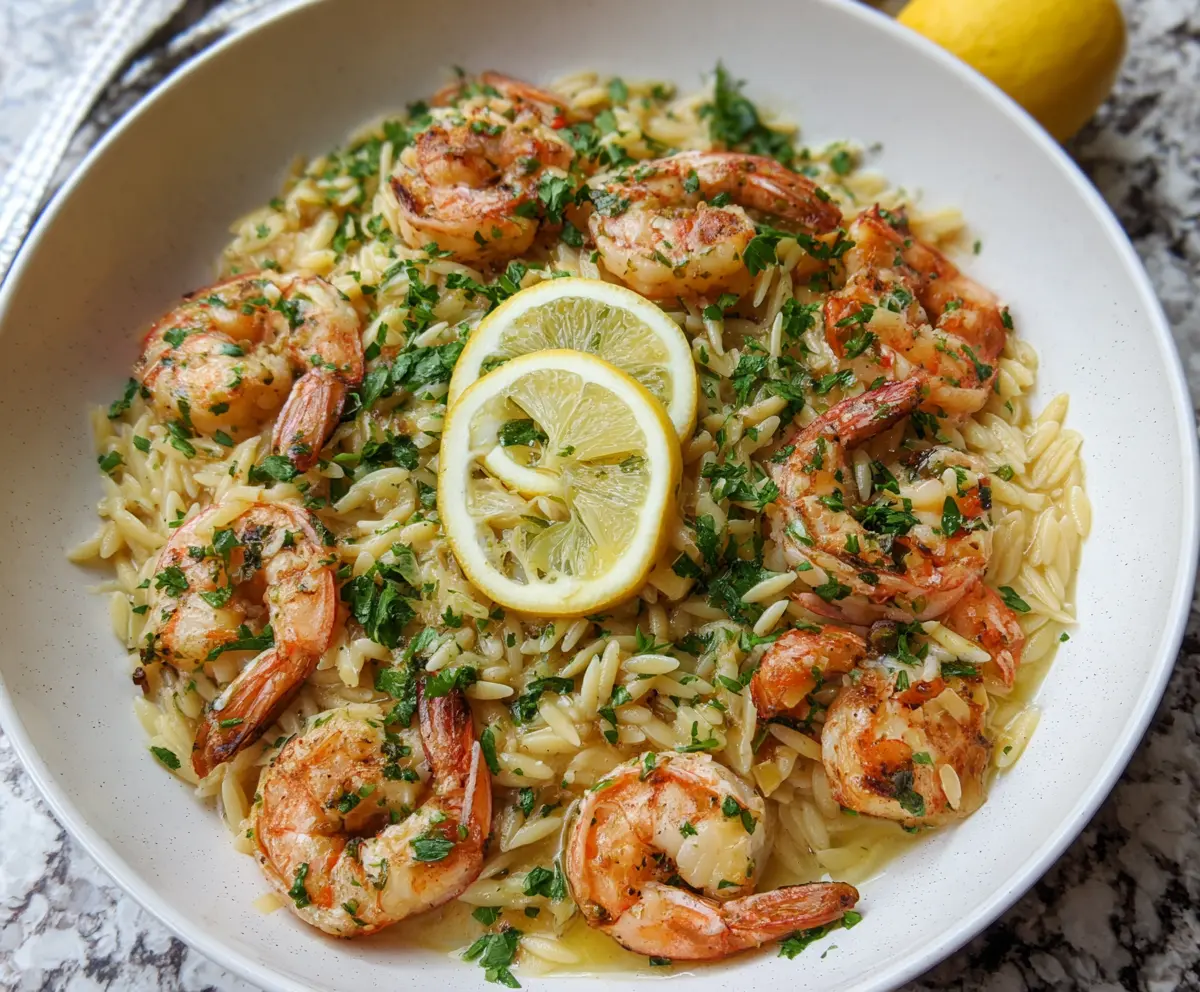 Easy Shrimp Orzo with Lemon Garlic Sauce