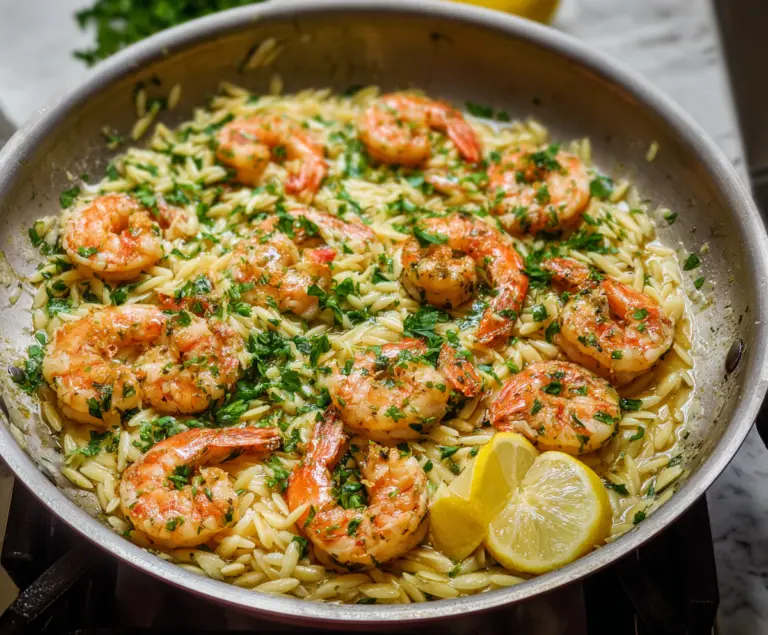 Shrimp Orzo In Lemon Garlic Sauce