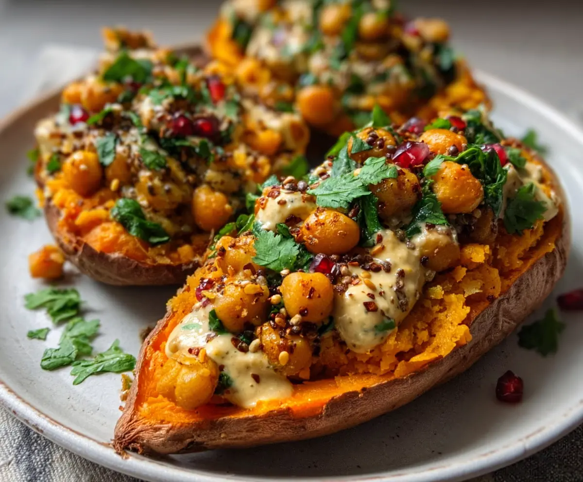 Easy Mediterranean Chickpea Stuffed Sweet Potatoes