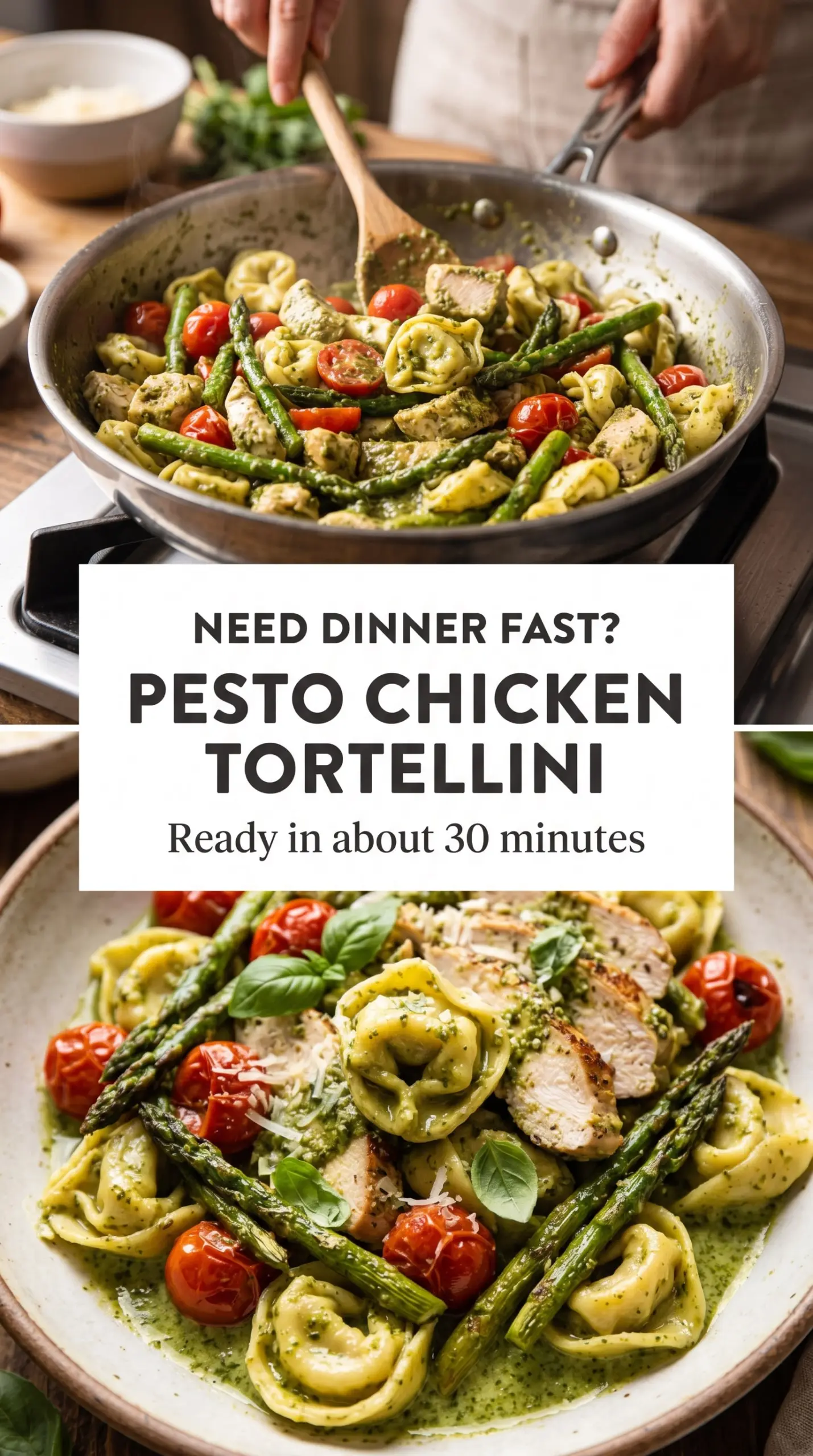 Pesto Chicken with Tortellini and Veggies vibrant herby one-pan