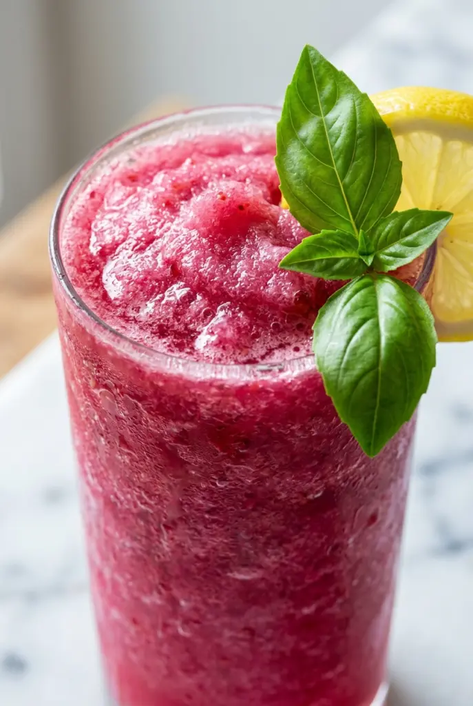 Frozen Strawberry Basil Lemonade Mocktail