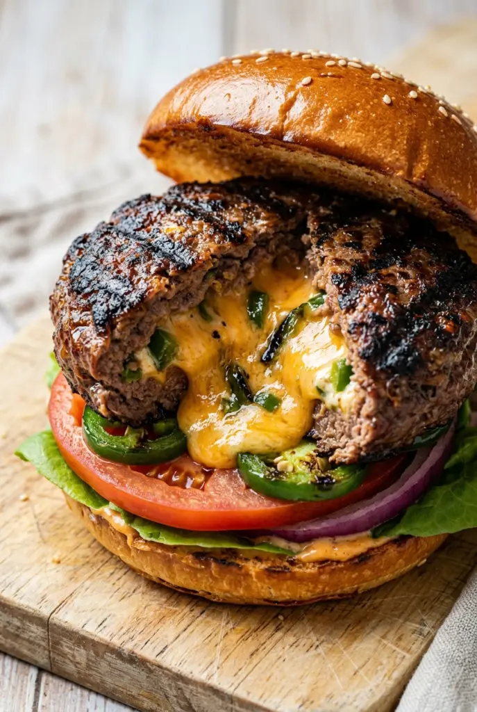 Grilled Jalapeño Cheddar Stuffed Burgers