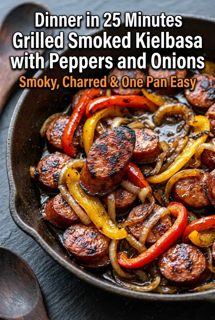 Grilled Smoked Kielbasa with Peppers and Onions