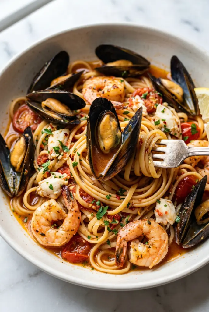 One Pot Patriotic Seafood Pasta